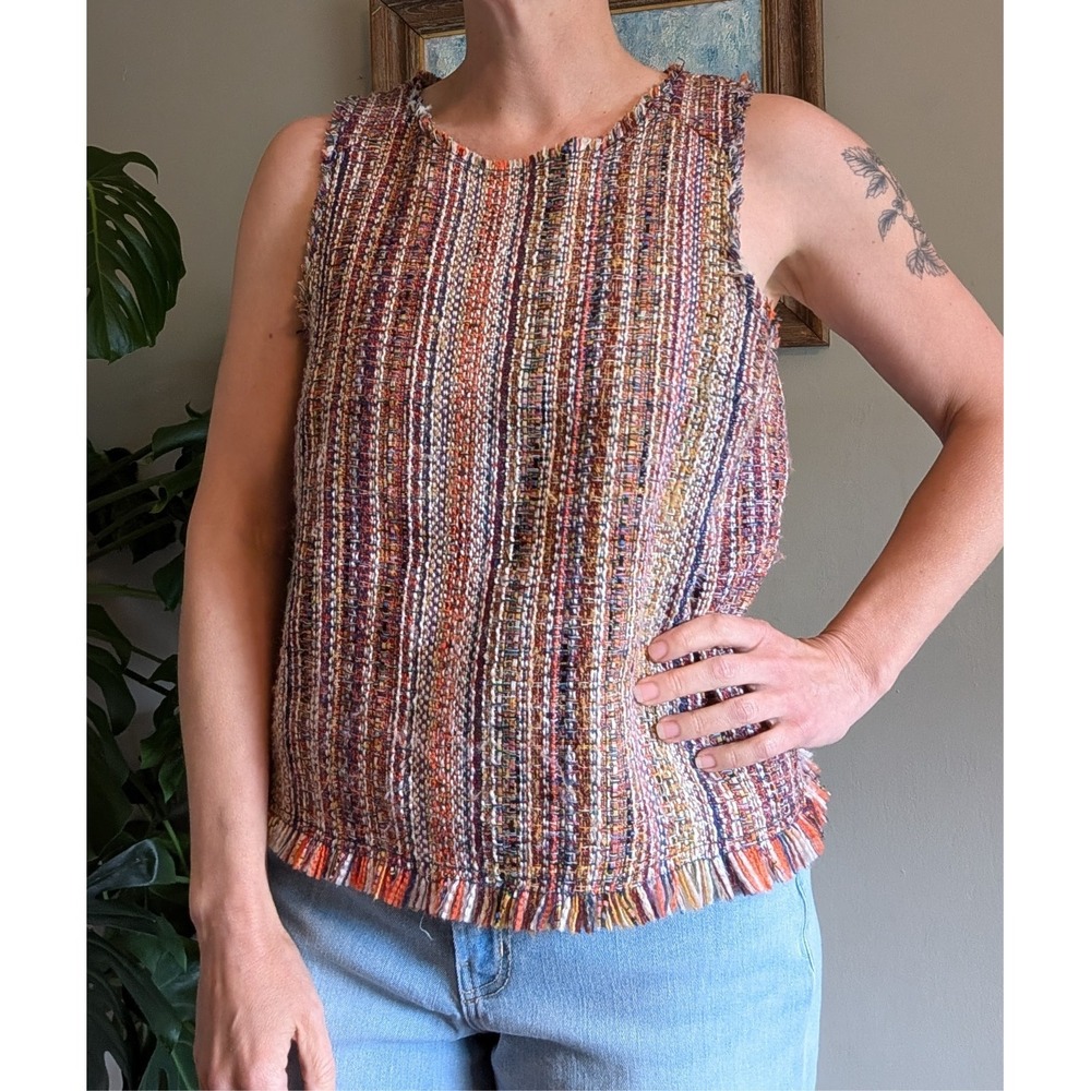 Maeve Anthropologie Maron Tank Sleeveless Fringe Tweed Shell Boho Woven Textured